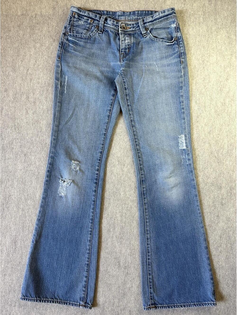 Ralph Lauren No 67 Jeans Womens 4 Bootcut Stretch Blue Med Wash Distressed 32L